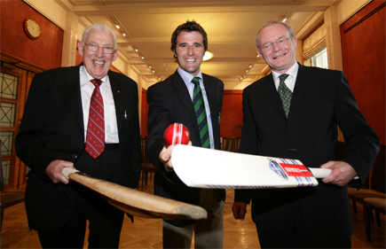 First Minister Ian Paisley, Ireland Vice-Captain Kyle McCallan and Deputy First Minister Martin McGuinness